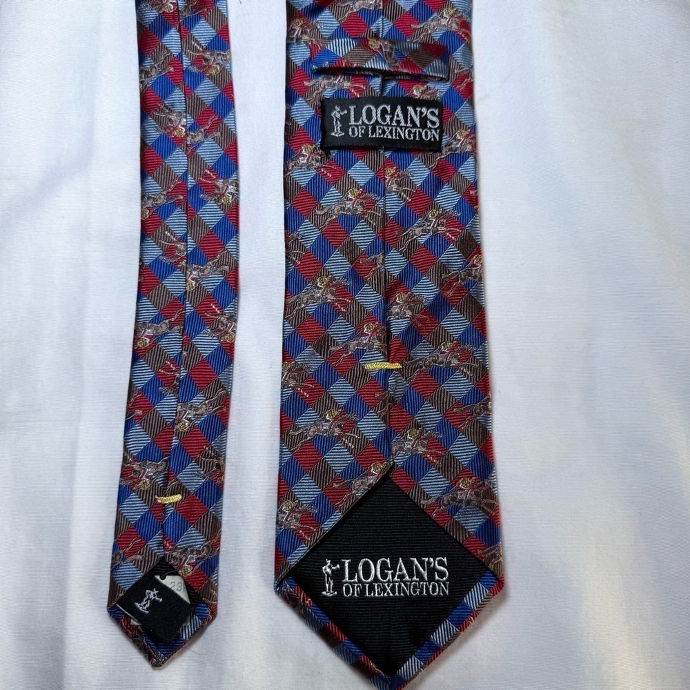 Red And Blue Equestrian Horse Racing Silk Neck Tie Logan’s Of Lexington Classic - Picture 4 of 4